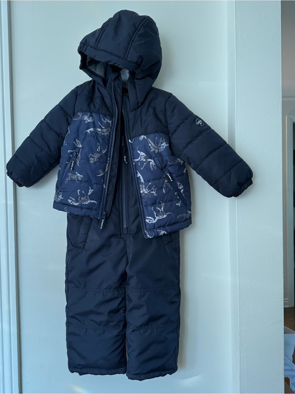Navy Kids 2-Piece Puffer Snow Suit with Dino Print (Coat, snow pants)